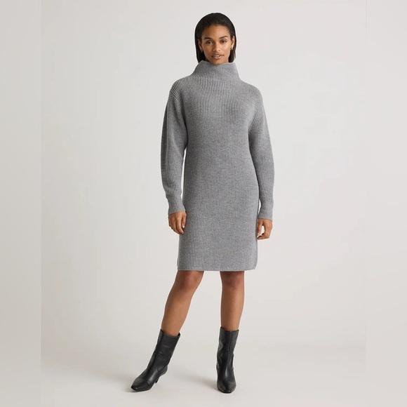 Quince Australian Merino Wool Relaxed Turtleneck Sweater Dress Heather Grey - Picture 1 of 10
